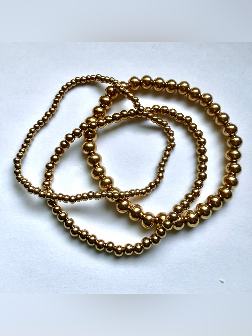 Shiny Three Gold Beaded Stretch Bracelet Trio for Stacking Layering!